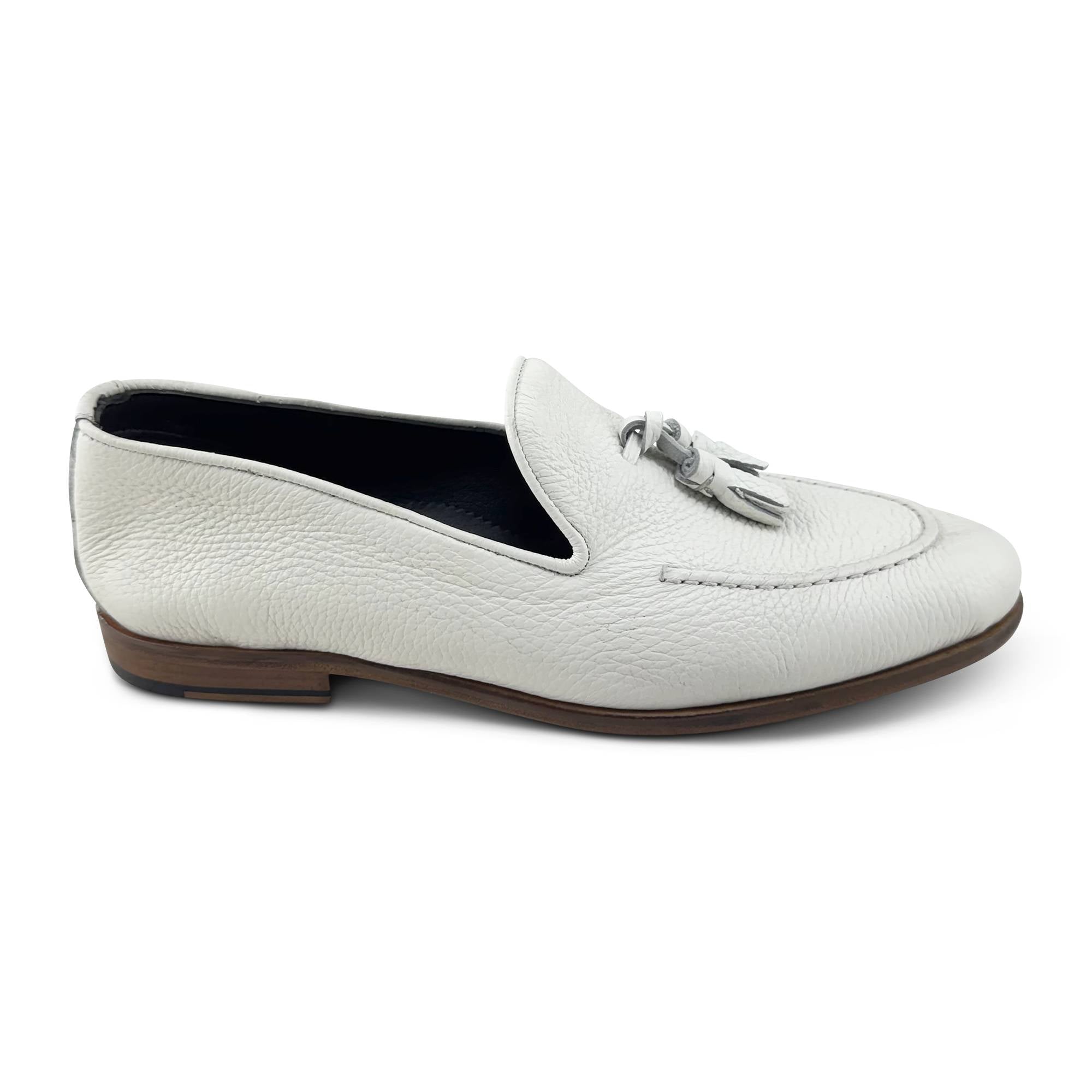 Mocassini tassel bianchi in pelle di cervo