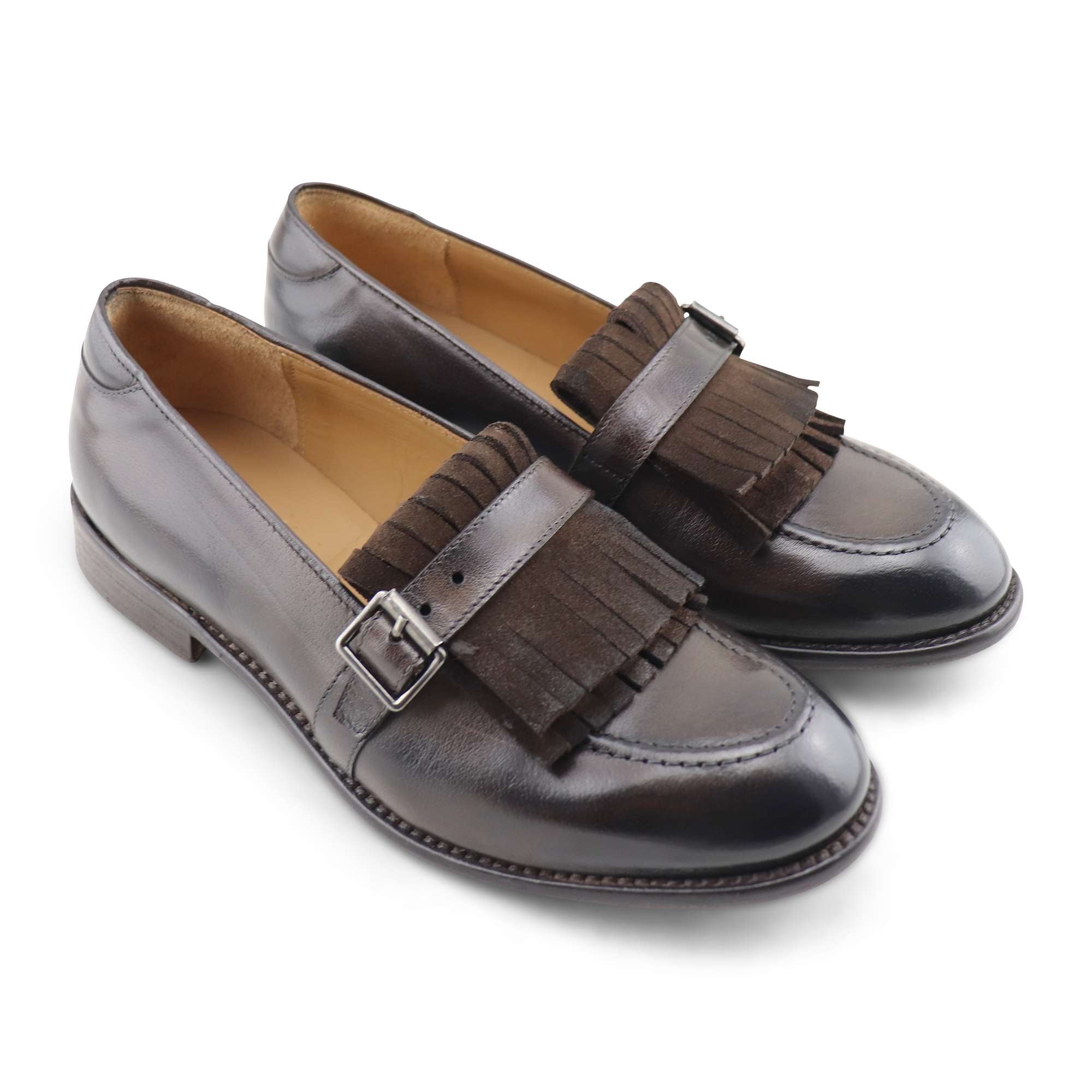 Dark buffalo buckle and fringe