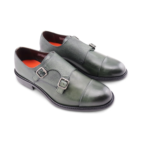 Green leather double buckle