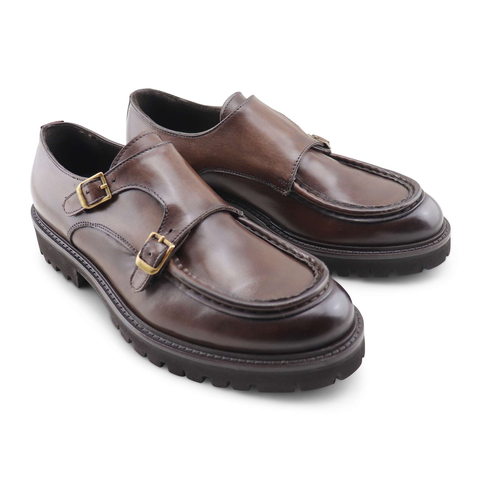 Doppia fibbia testa di moro in pelle