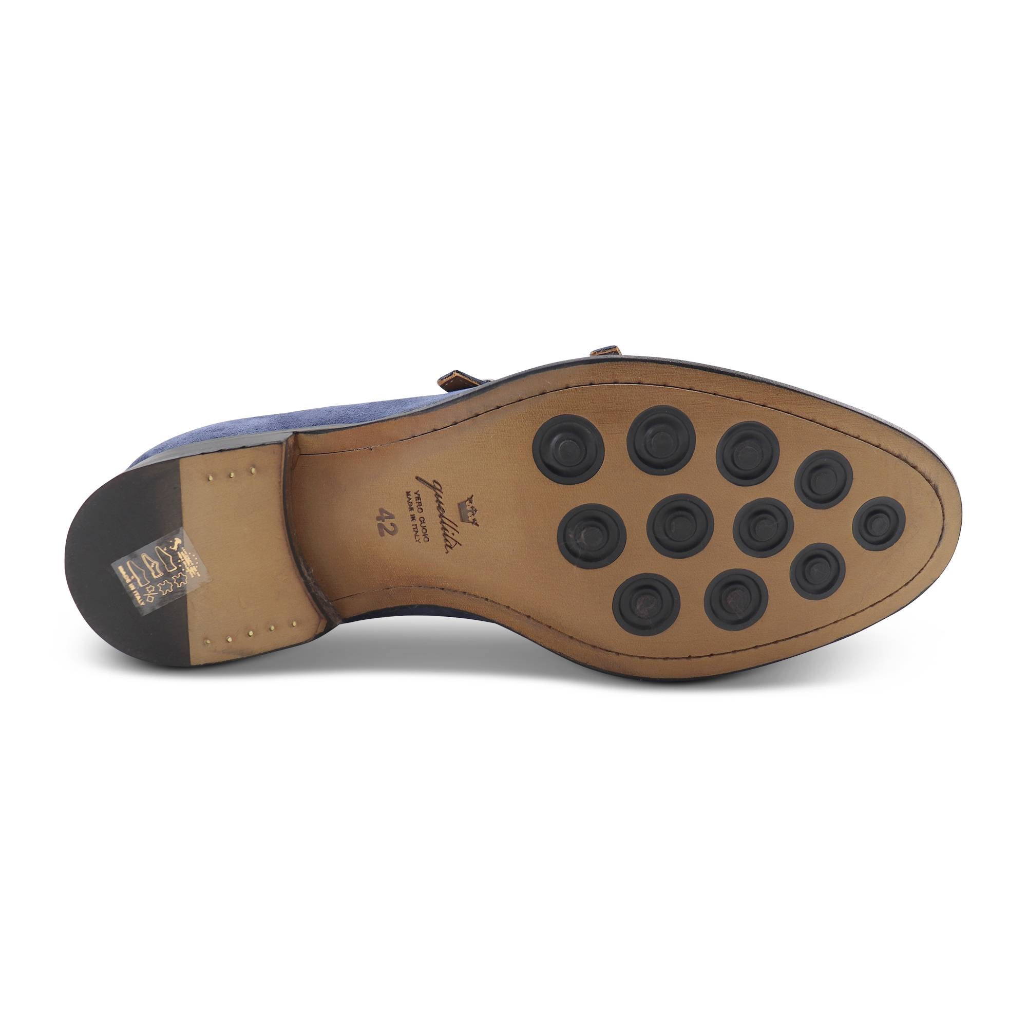 Navy suede double buckle