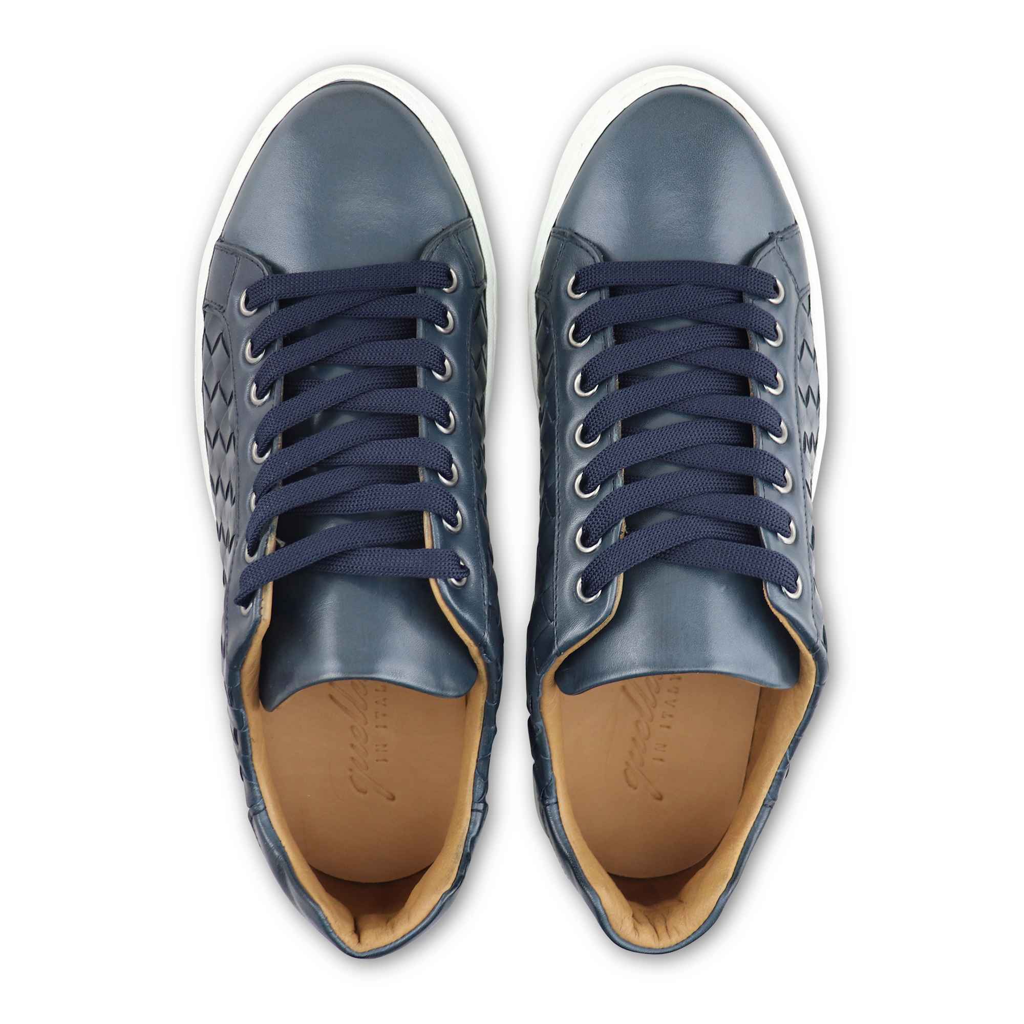 Blue woven leather sneakers