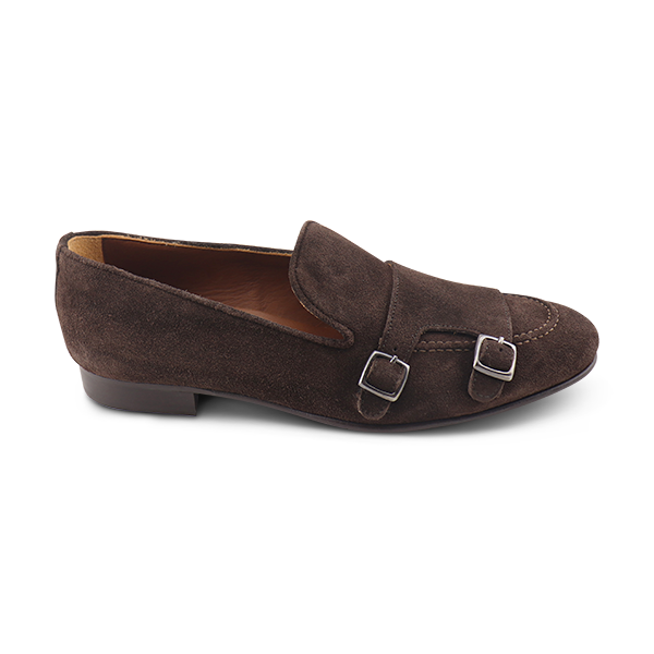 Brown suede buckle slippers