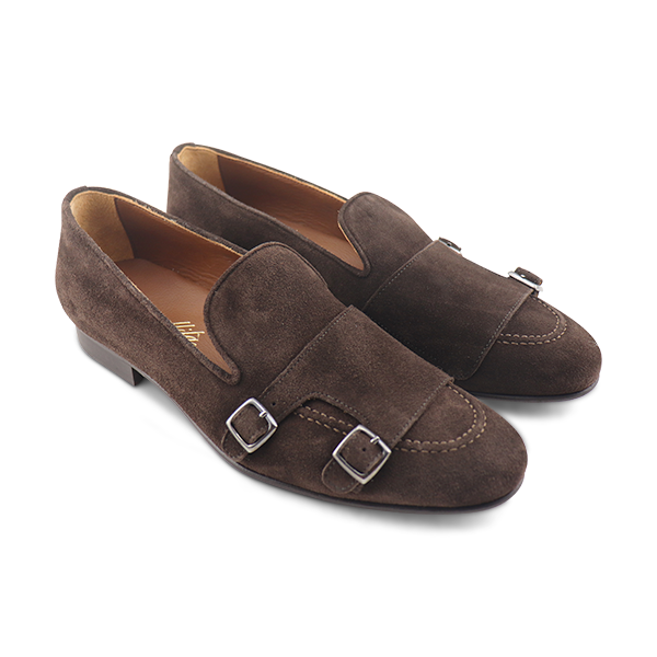 Brown suede buckle slippers