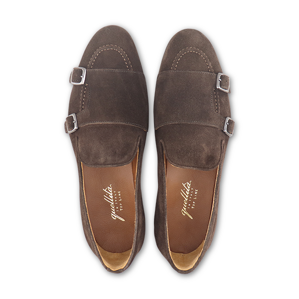 Brown suede buckle slippers