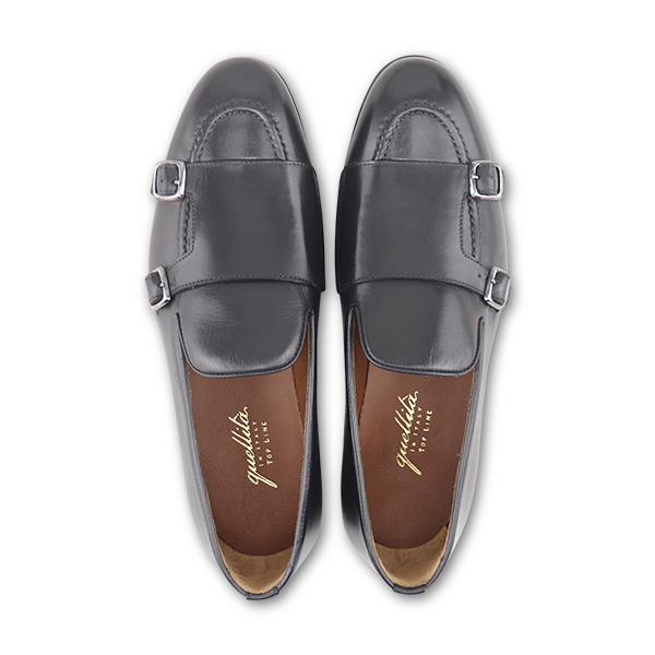 Black leather buckle slippers