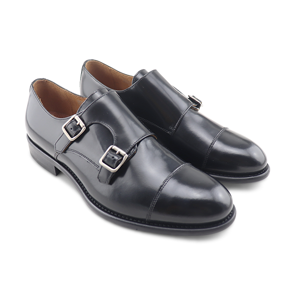 Doppia fibbia nera in pelle spazzolata