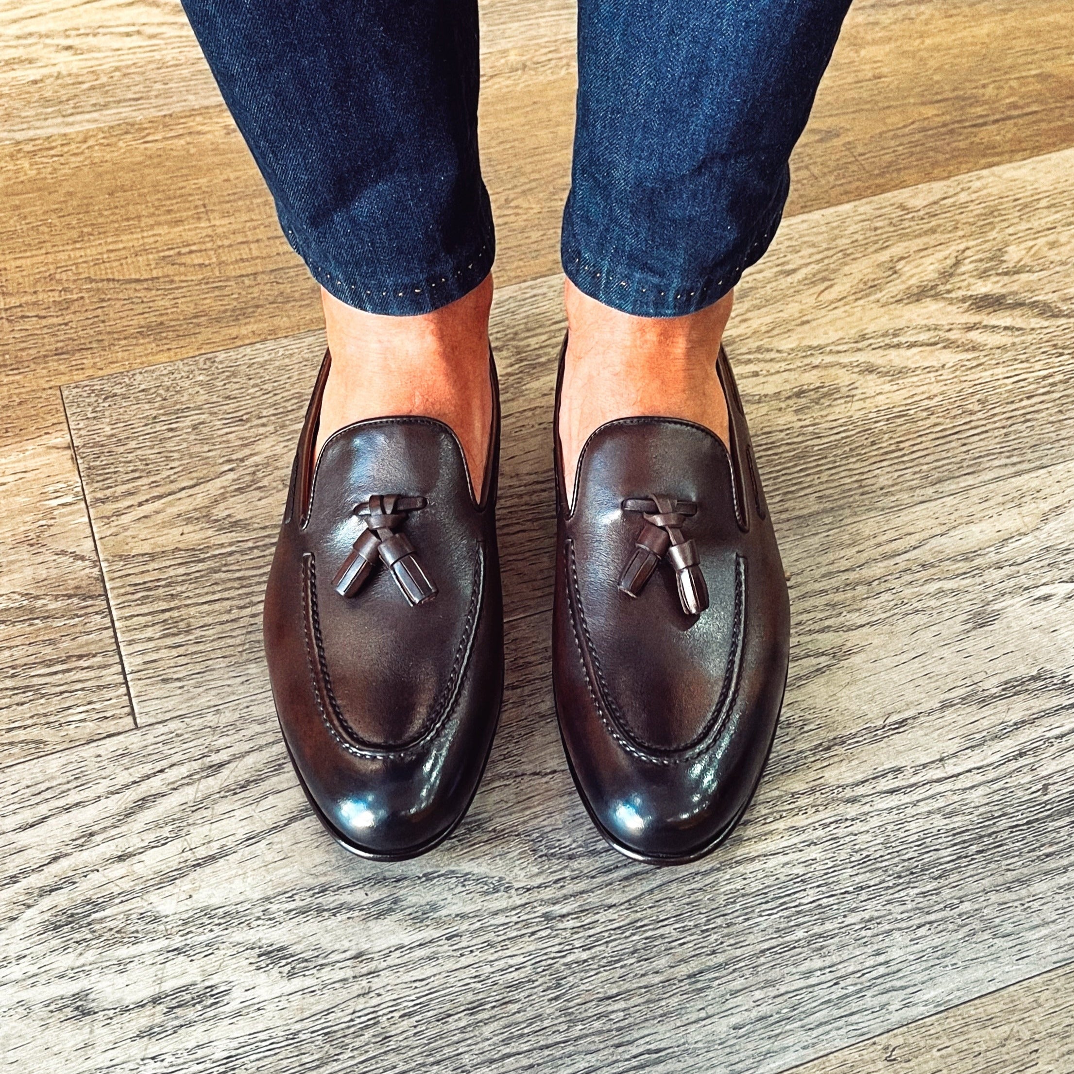 Dark brown leather slippers
