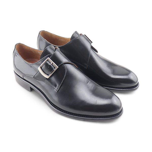 Monk-Strap nere in pelle spazzolata