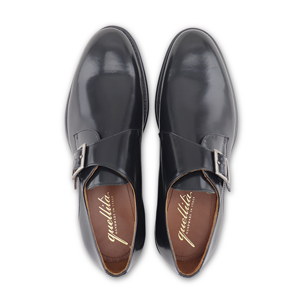 Black Brushed Leather Monk-Straps