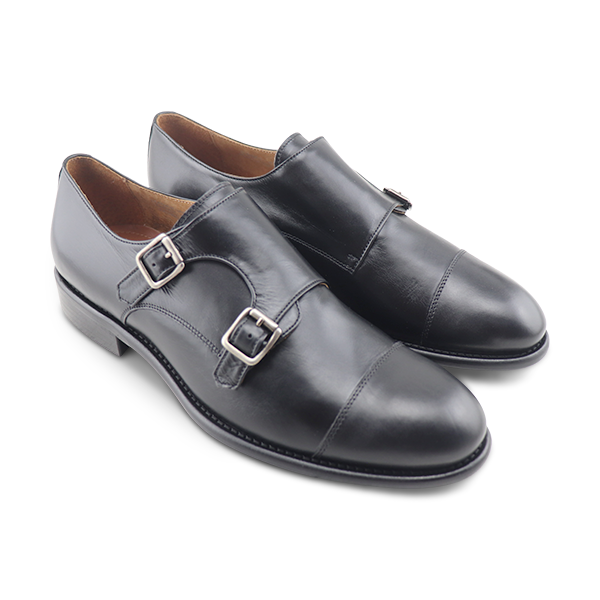 Doppia fibbia nera in pelle