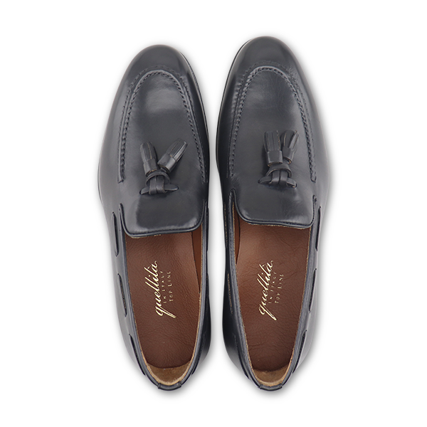 Black leather slippers