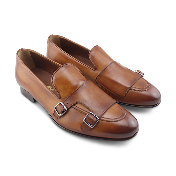 Havana leather buckle slippers