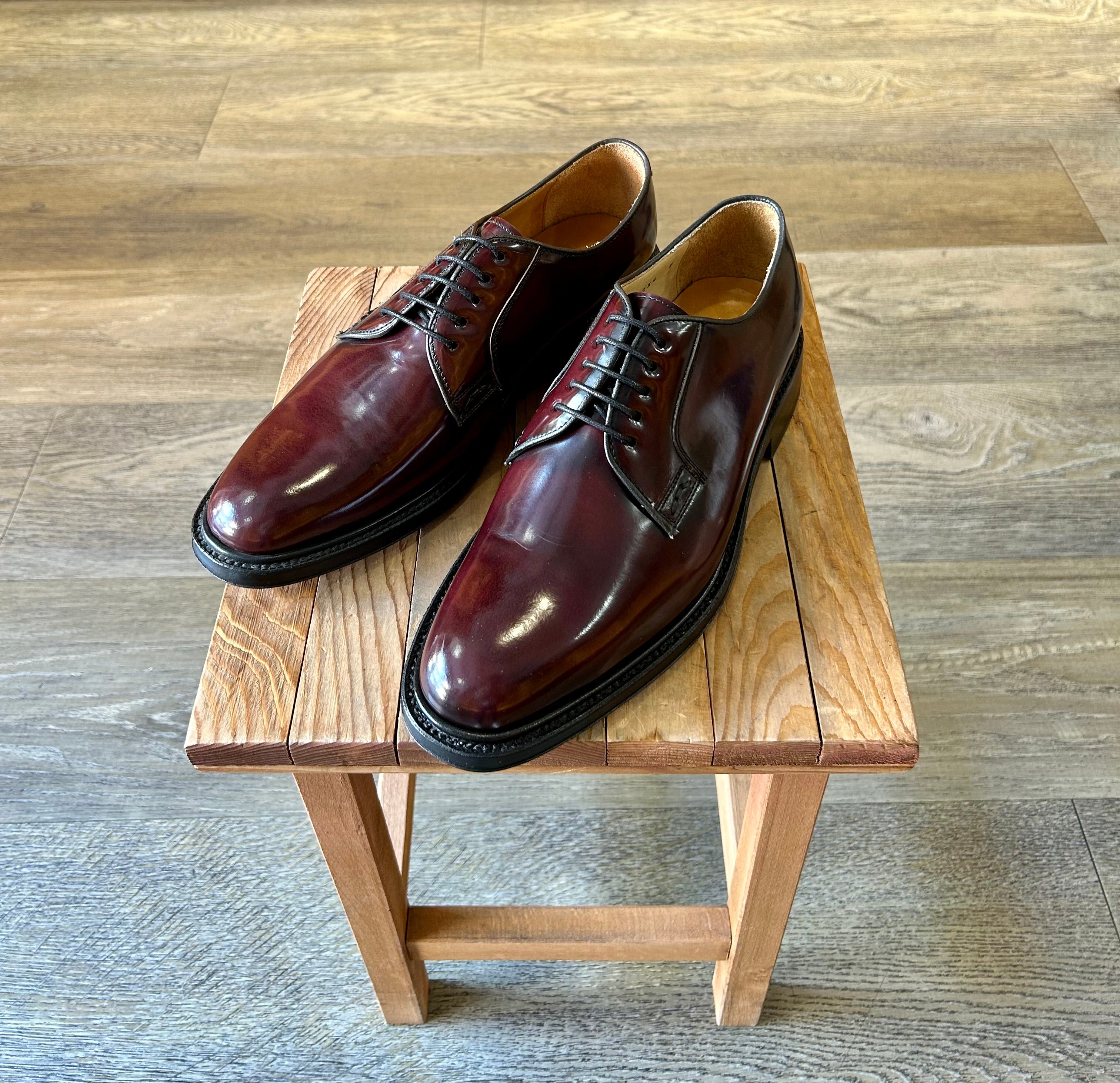 Burgundy abraded leather Goodyear derby