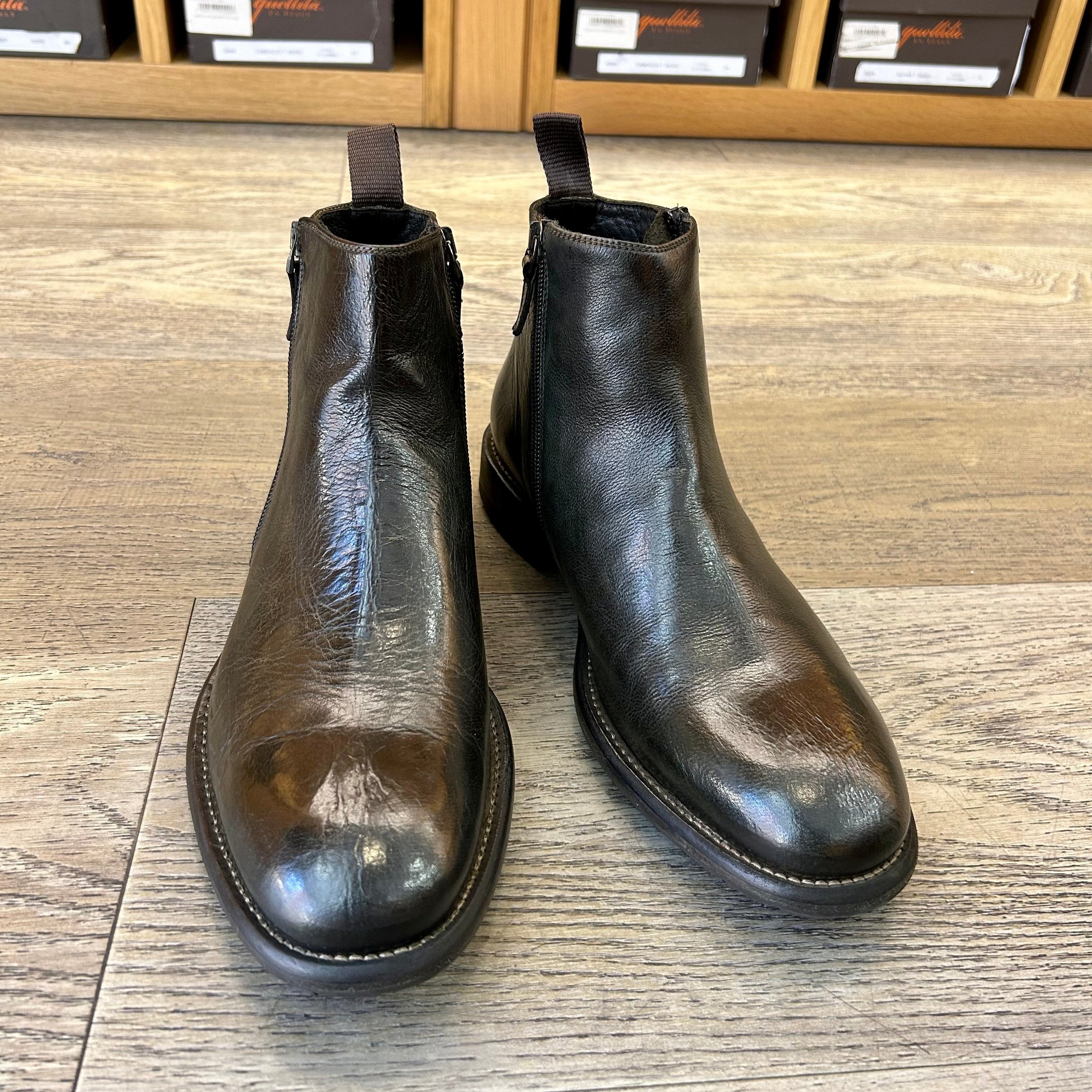 Green Buffalo Leather Zip Ankle Boots