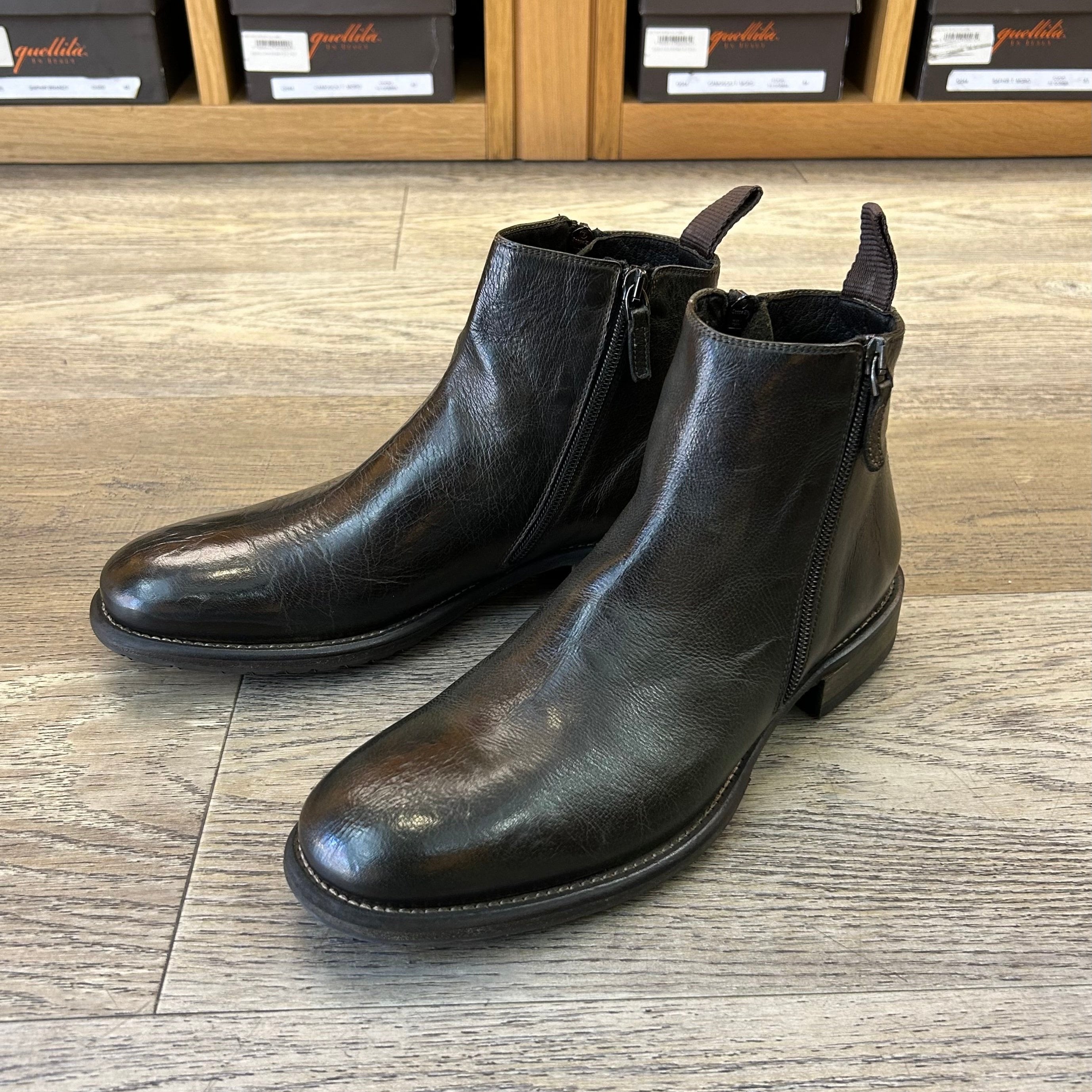 Green Buffalo Leather Zip Ankle Boots