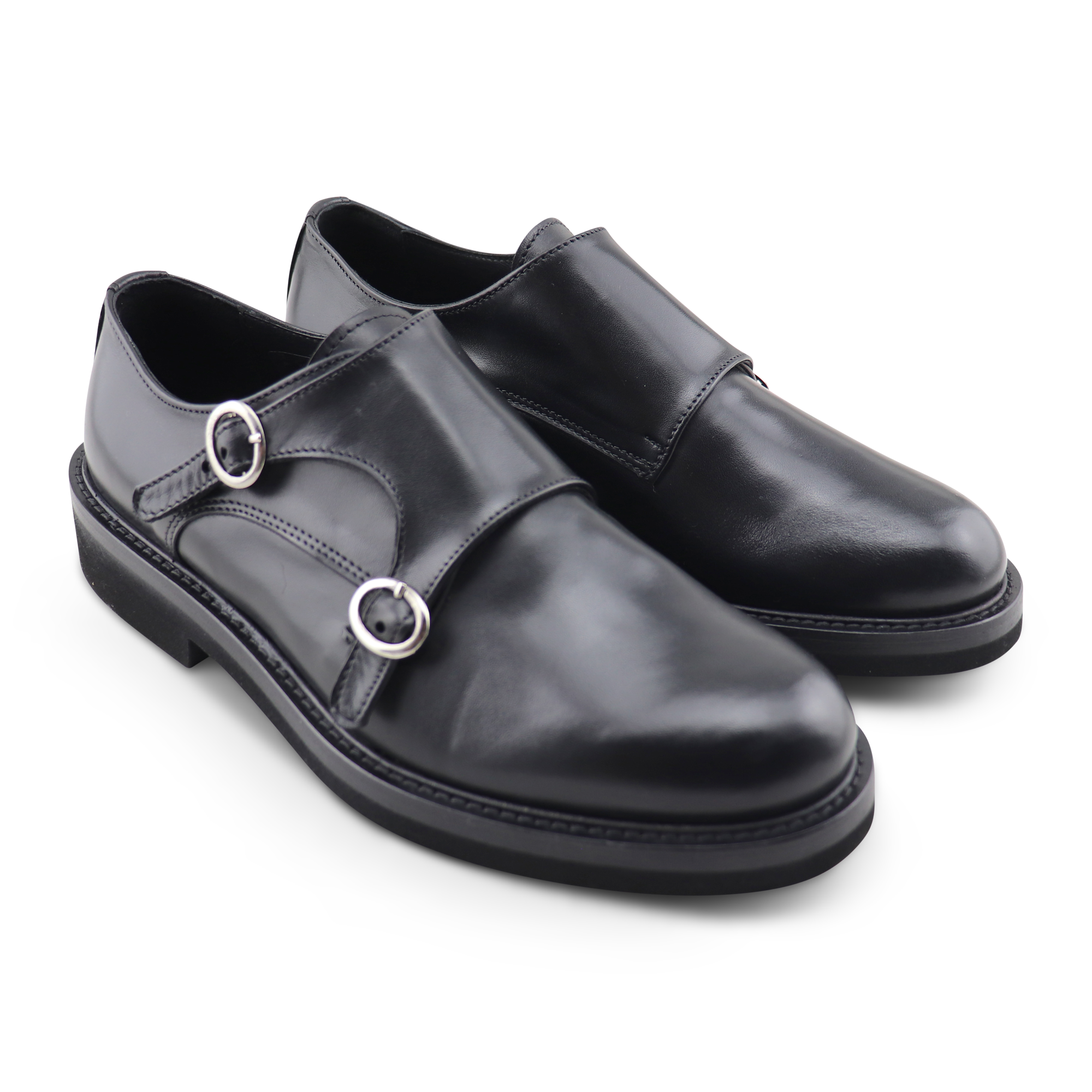 Black leather double buckle