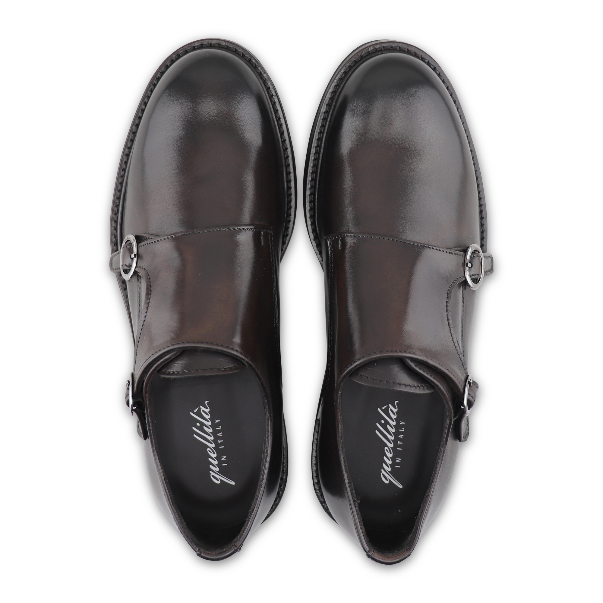 Double buckle dark brown leather