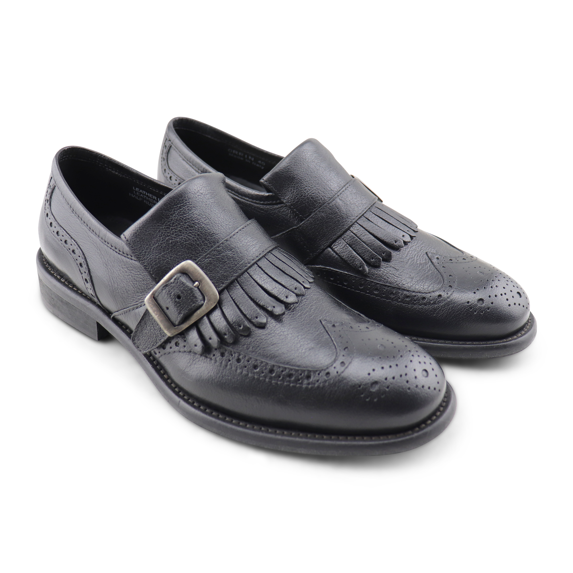 Black leather buckle and fringe