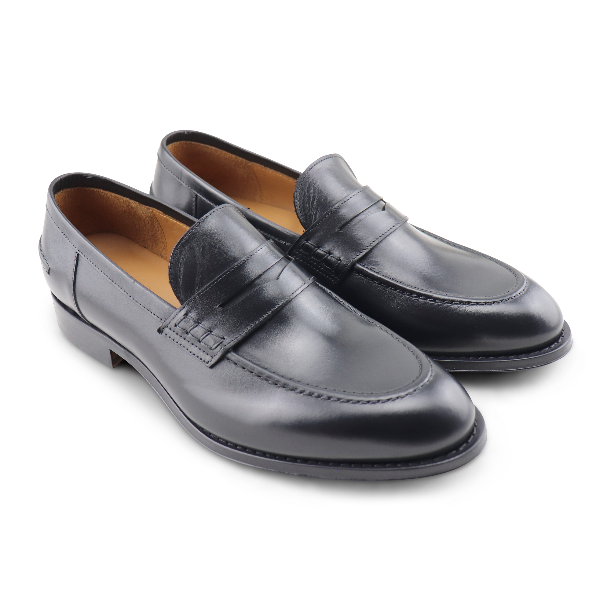 Black leather loafers