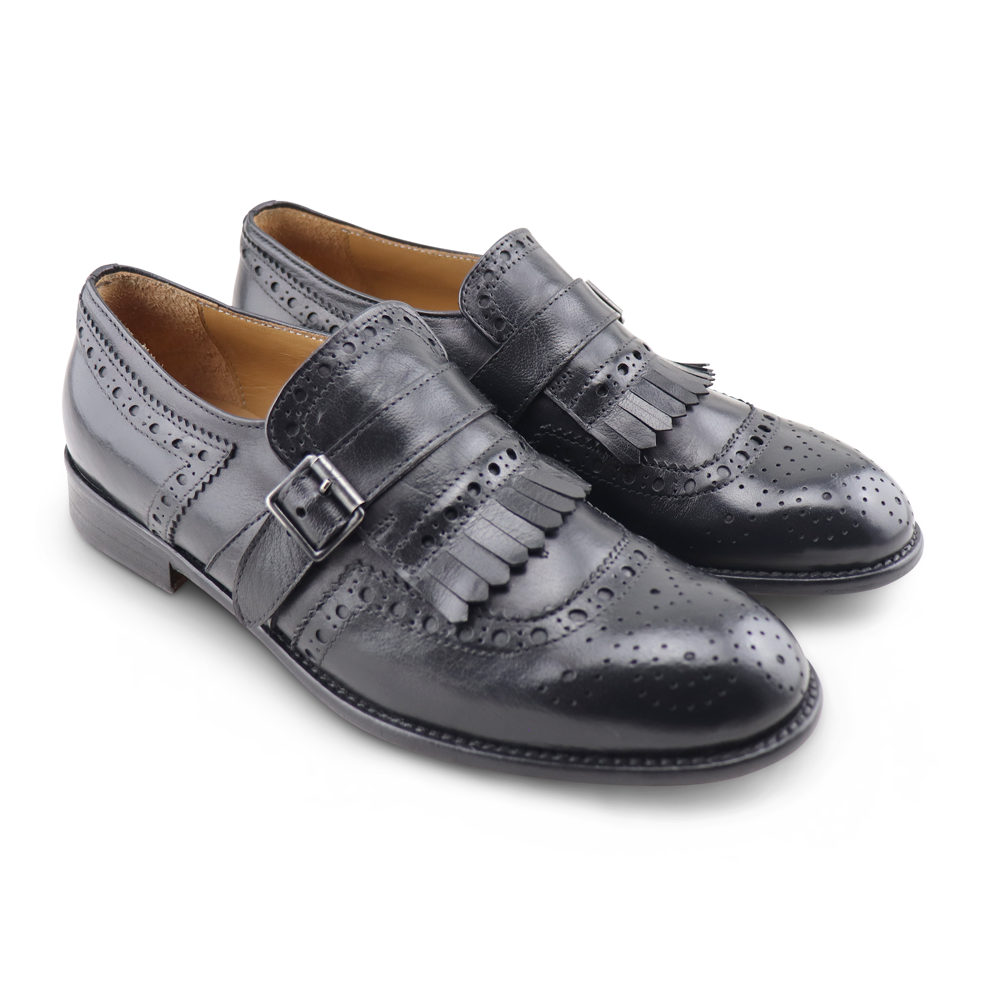Kiltie Monk Strap Black Buffalo