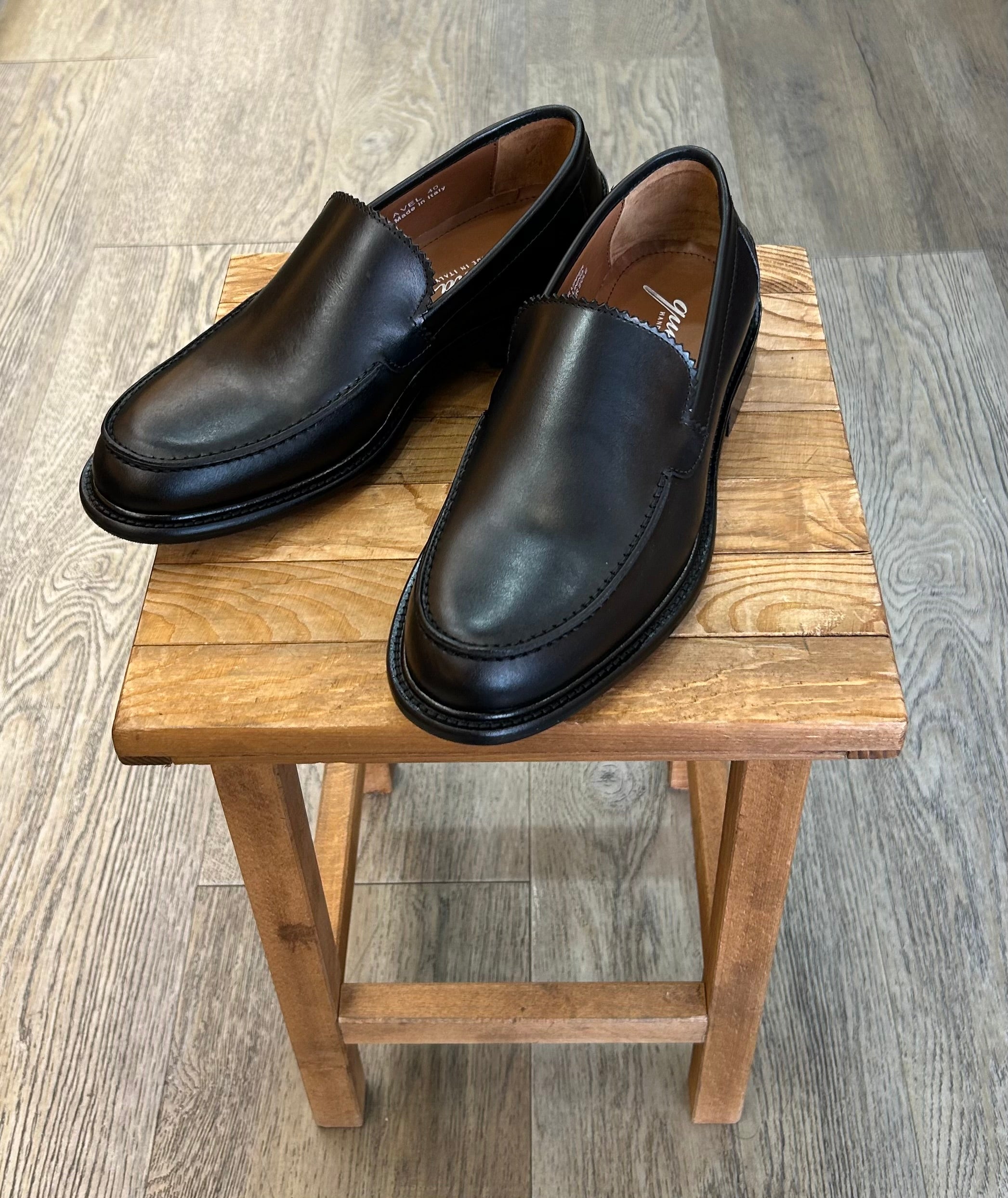 Black leather loafers
