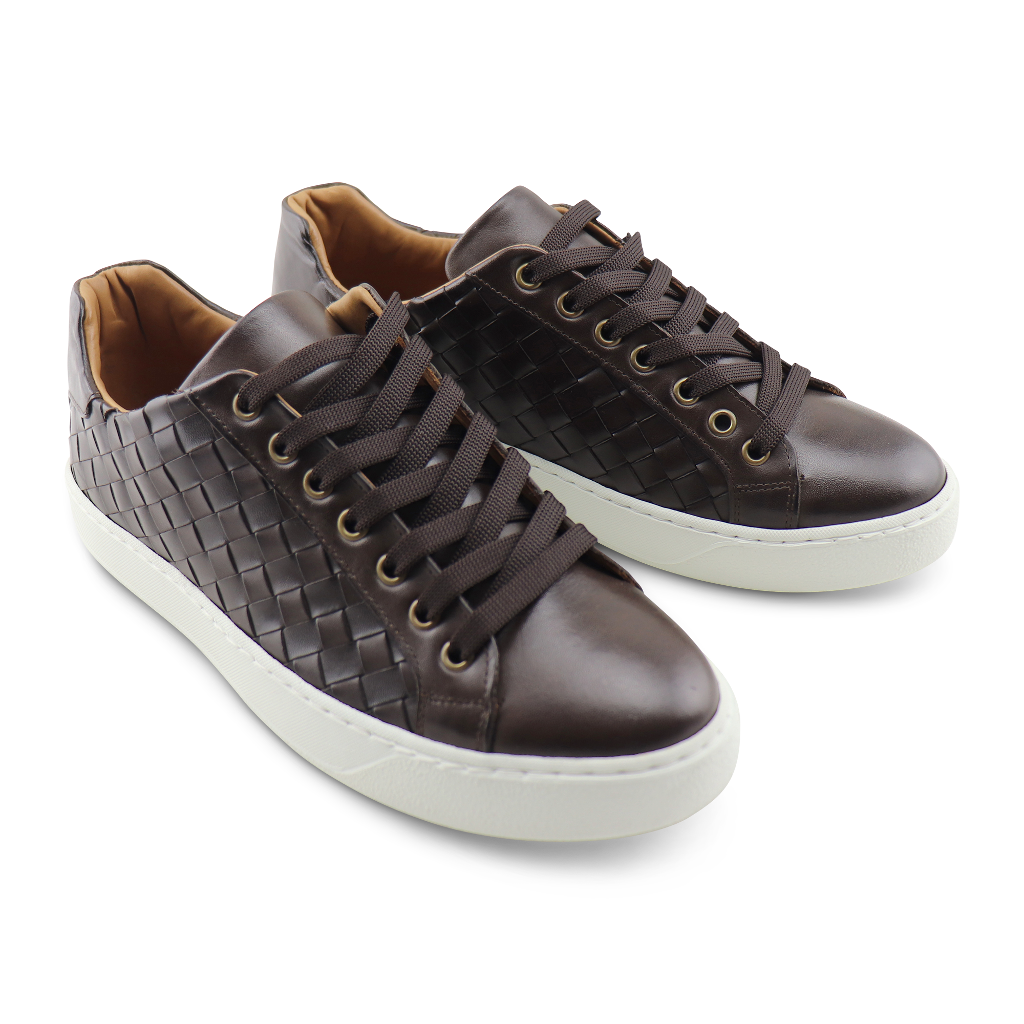 Dark brown woven leather sneakers