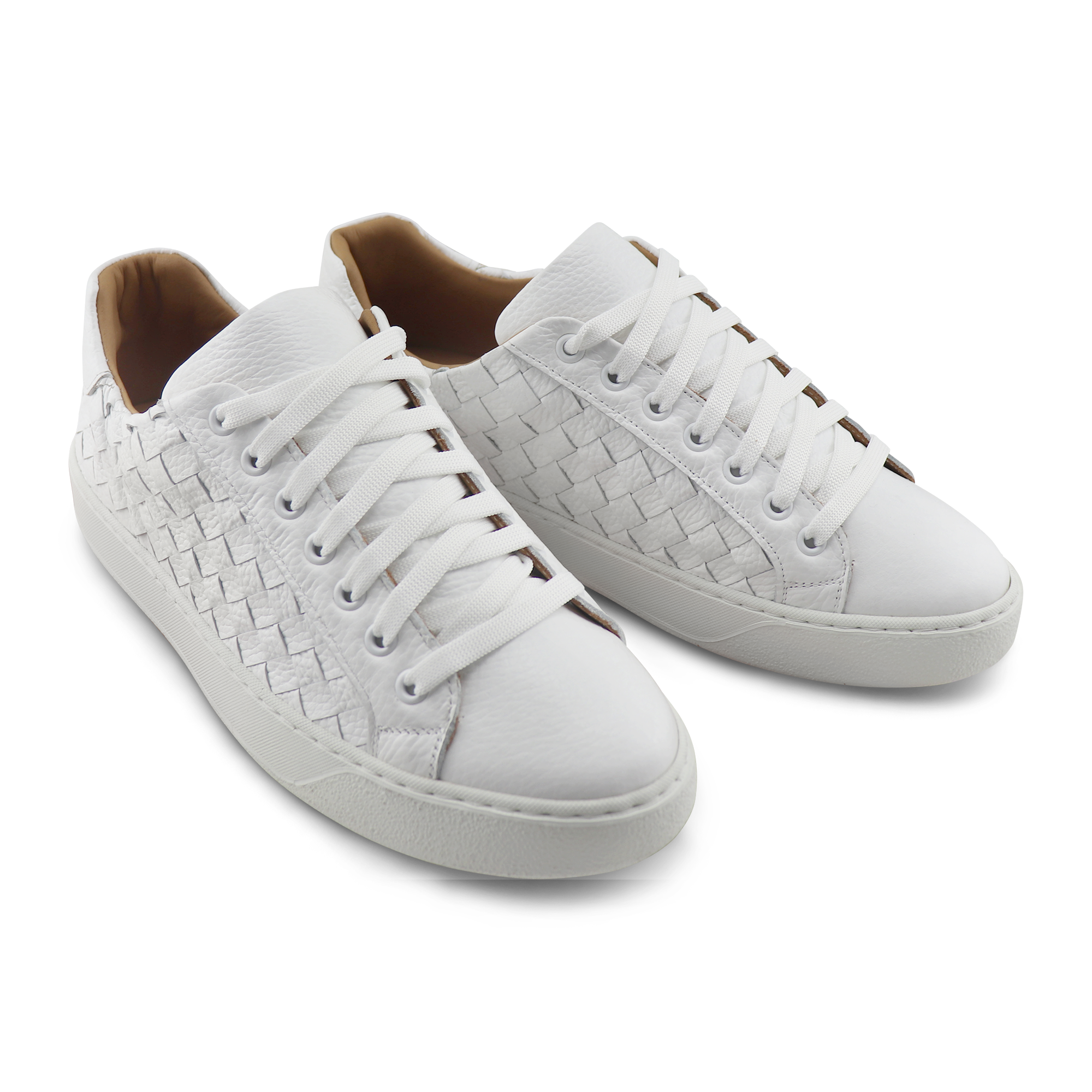Sneakers bianca in pelle intrecciata