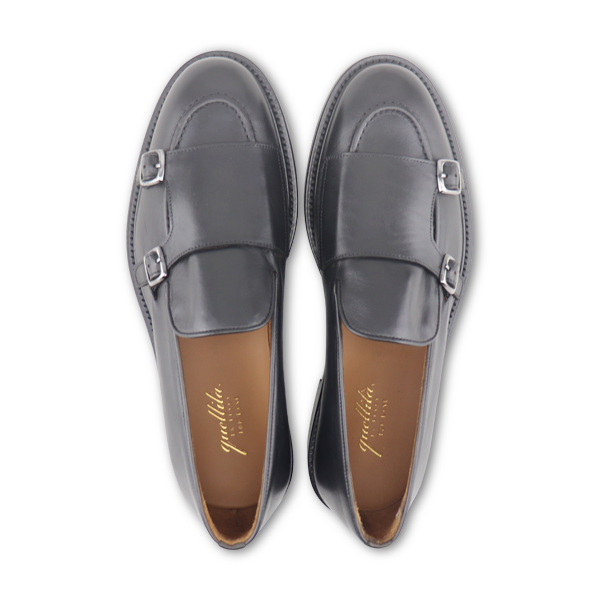 Black leather double buckle