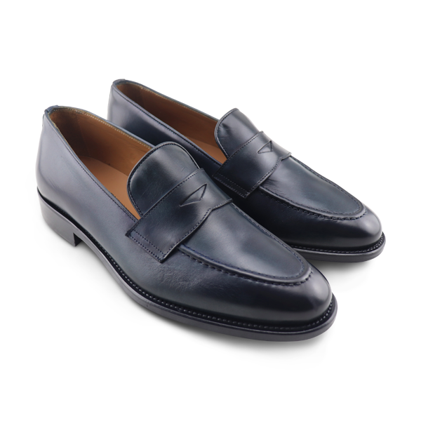 Blue leather moccasins