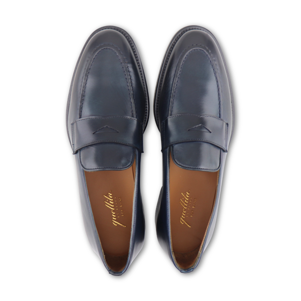 Blue leather moccasins