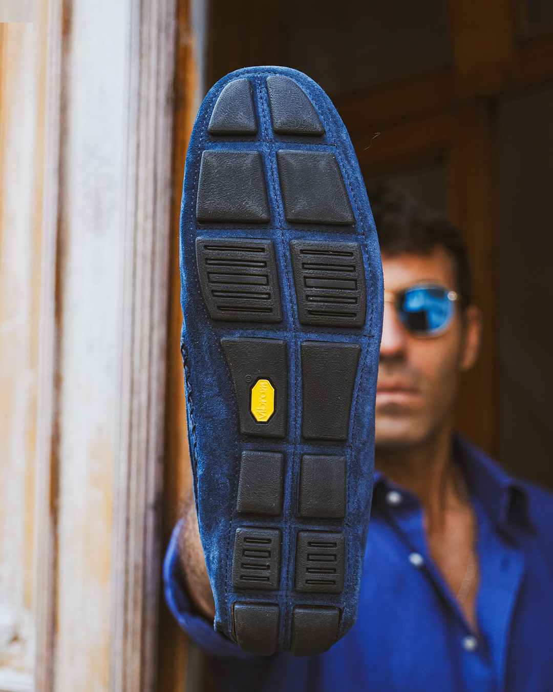 Mocassini Vibram camoscio bluette