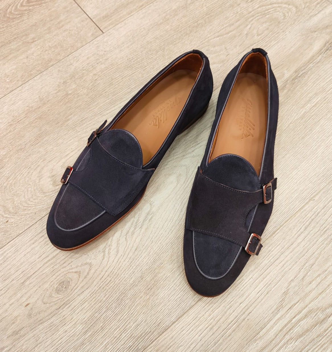 Blue Suede Buckle Slippers