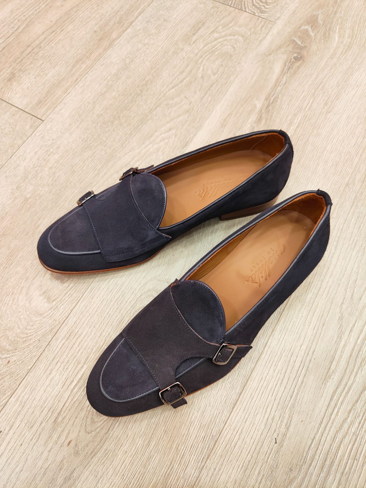 Blue Suede Buckle Slippers