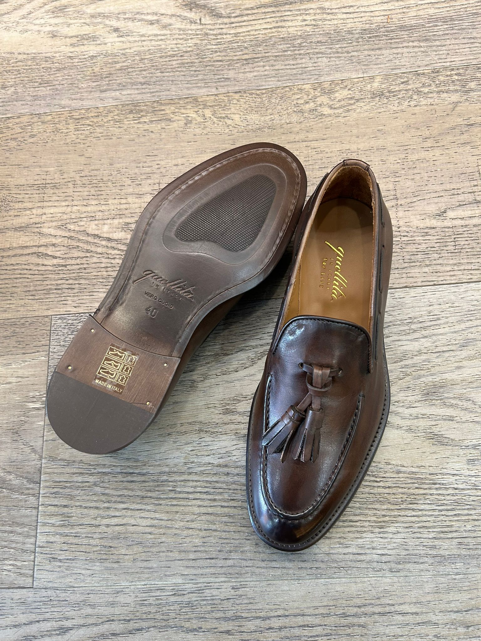 Dark brown leather slippers