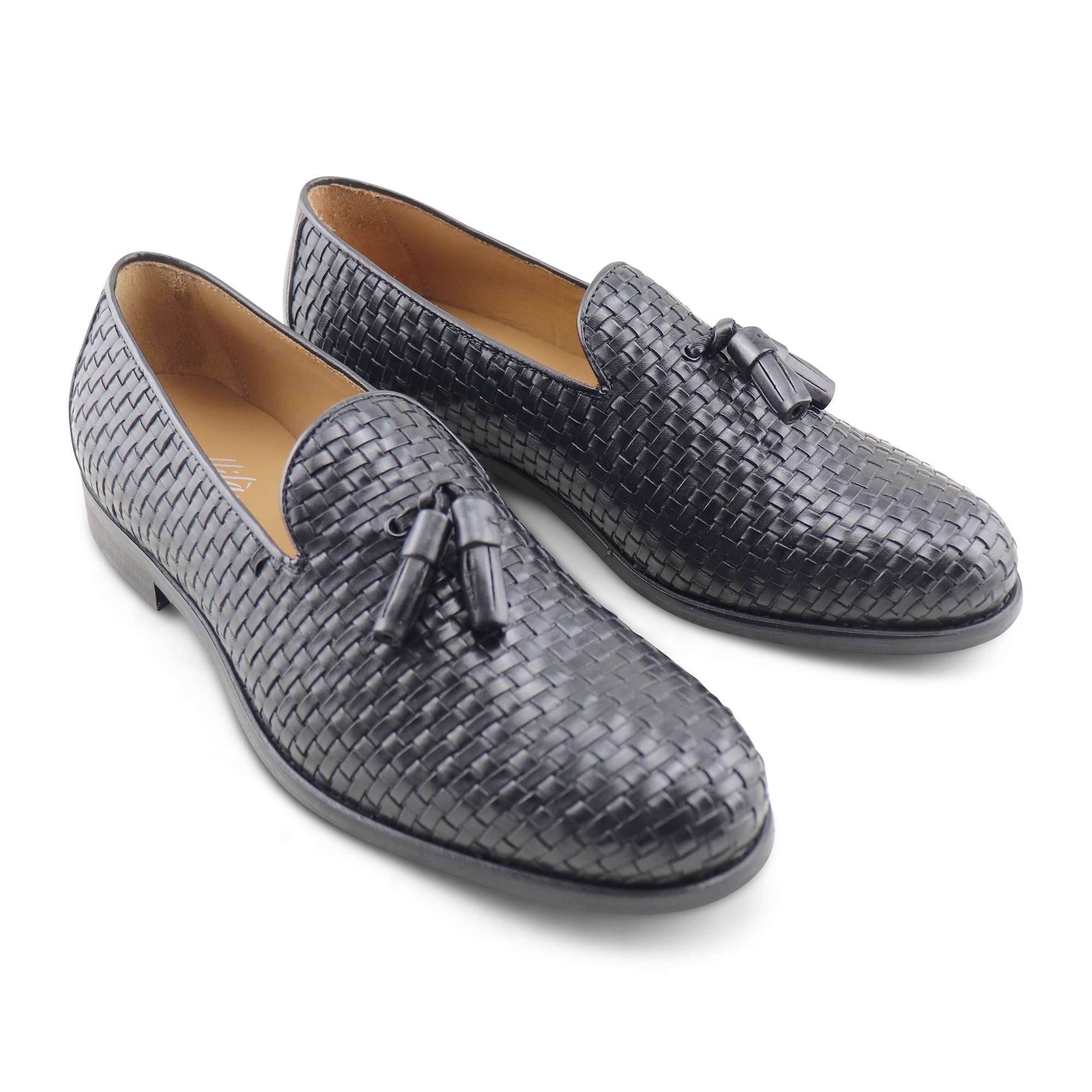 Tassel pelle intrecciata nera