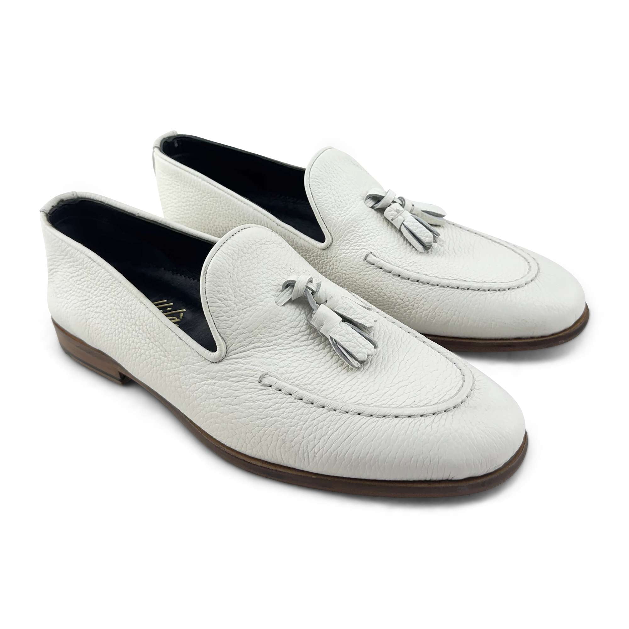 Mocassini tassel bianchi in pelle di cervo