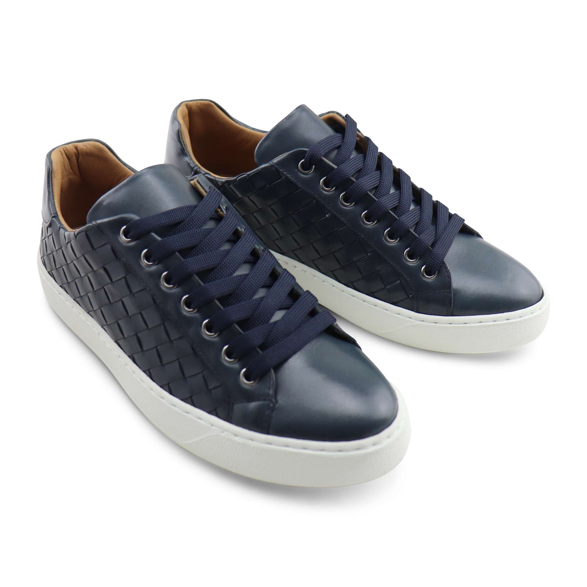 Blue woven leather sneakers