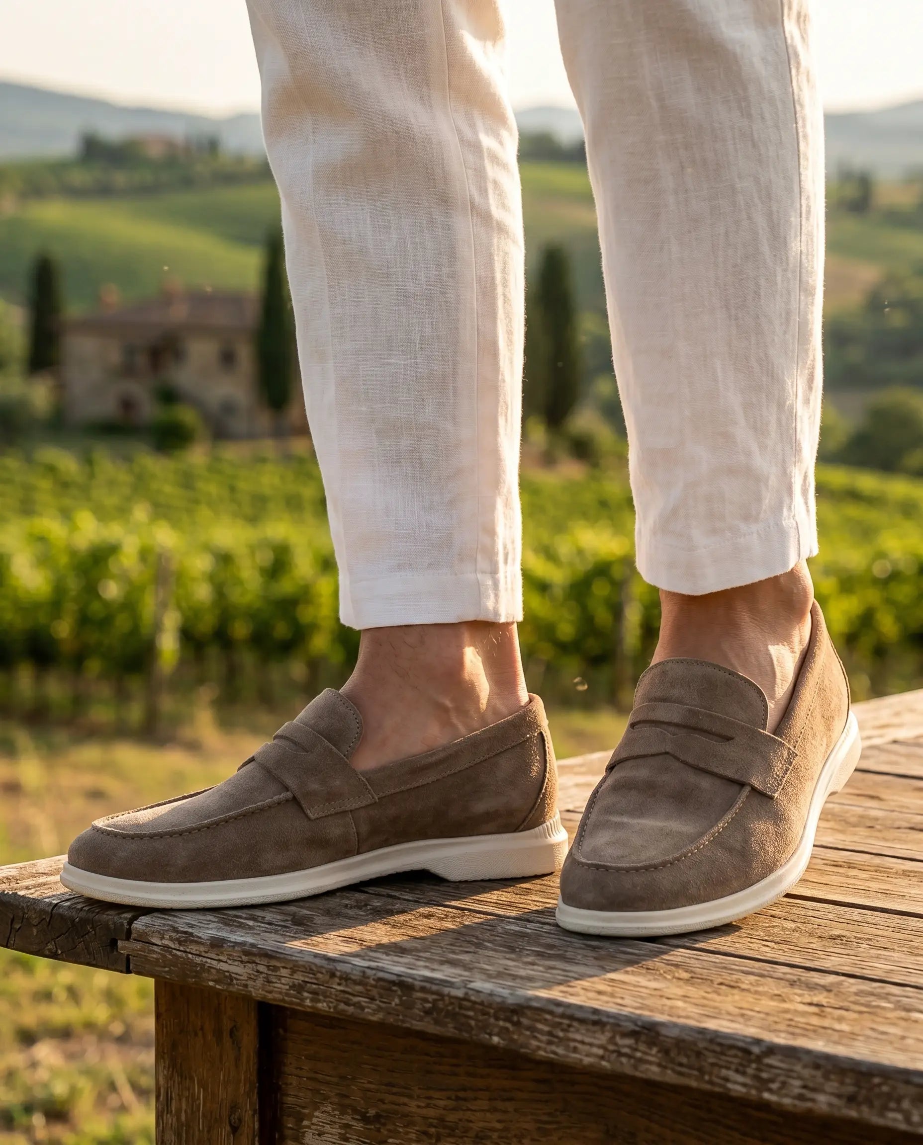 Taupe suede Vibram loafers
