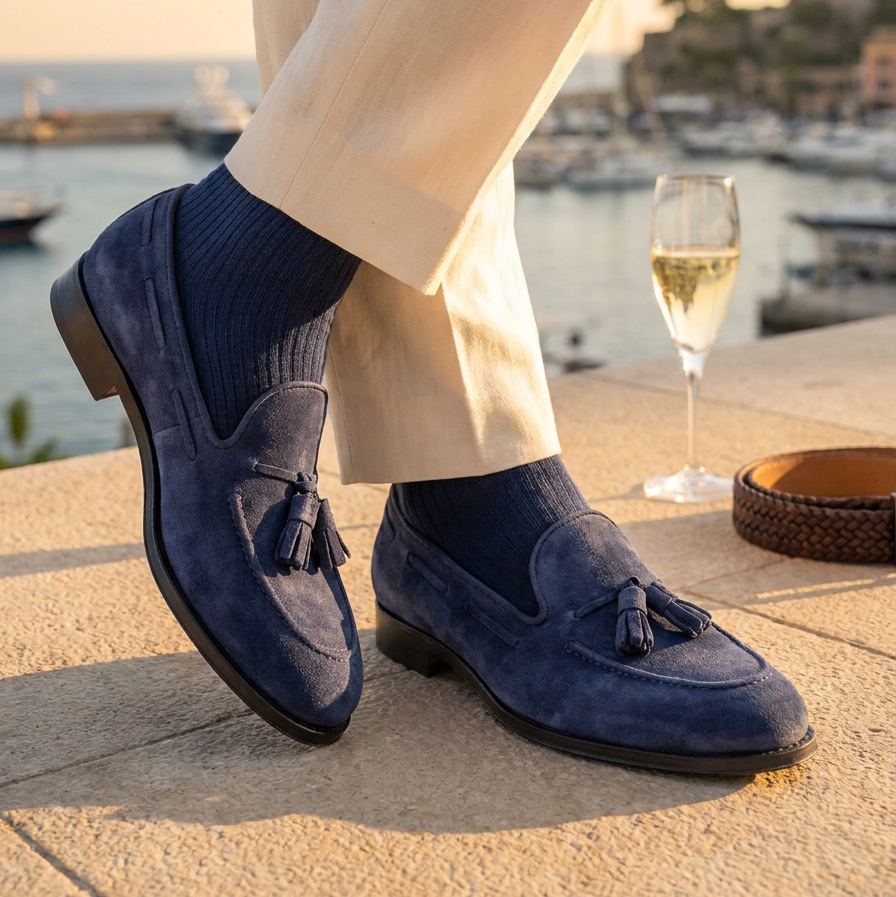 Tassel navy in camoscio