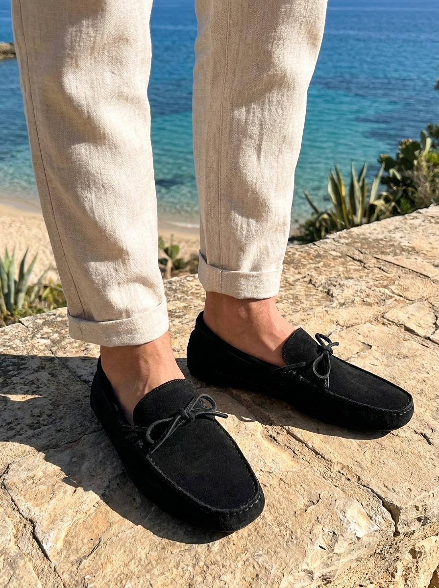 Vibram black suede moccasins