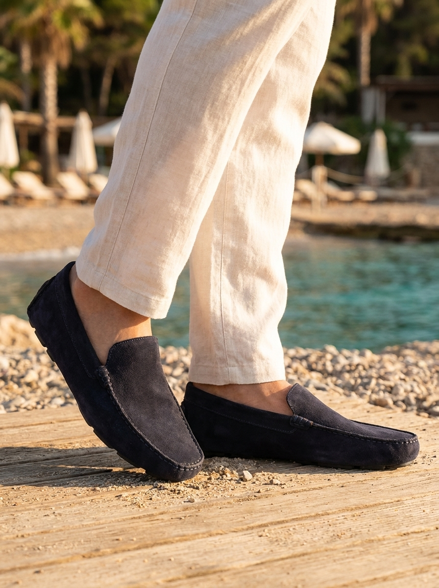 Vibram blue suede moccasins