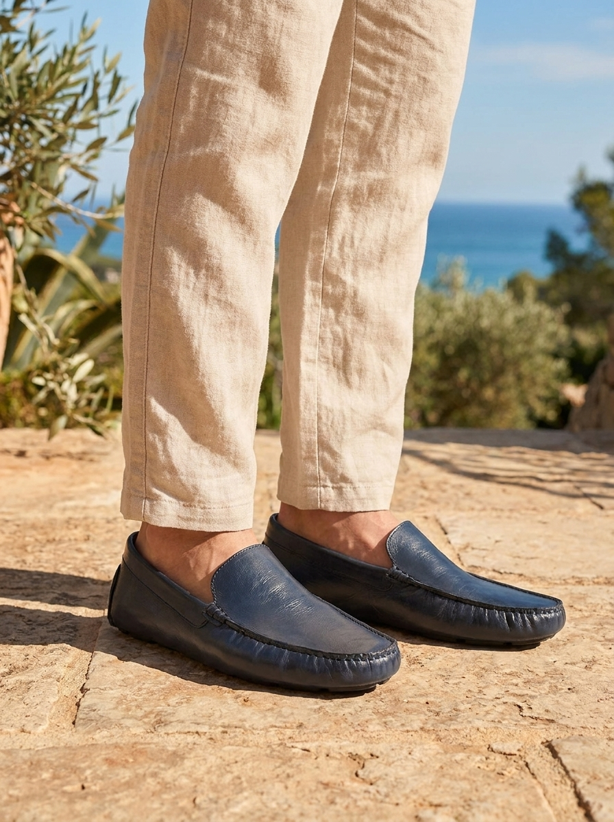 Vibram blue leather moccasins