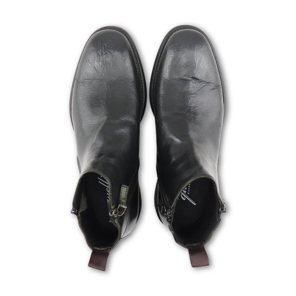 Green Buffalo Leather Zip Ankle Boots