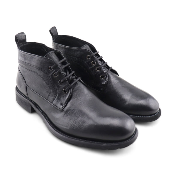 Black buffalo leather ankle boot