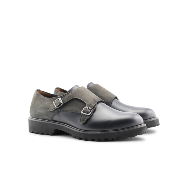 Scarpe con doppia fibbia in pelle e camoscio