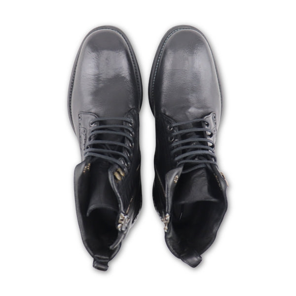 Black buffalo leather ankle boots