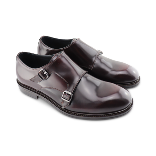 Scarpe doppia fibbia in pelle bordeaux