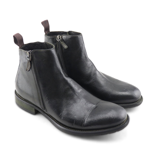 Green Buffalo Leather Zip Ankle Boots
