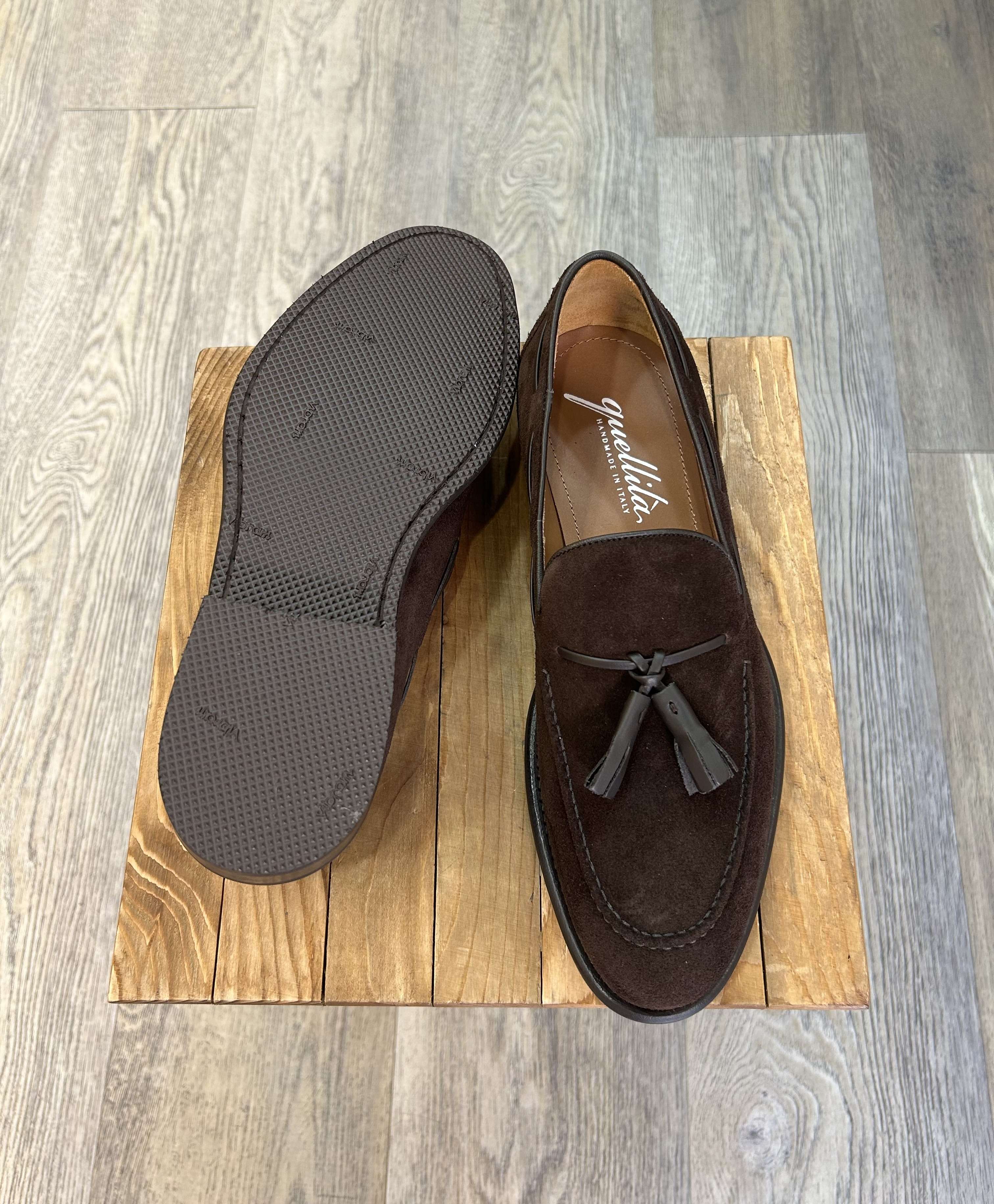 Tassel dark brown suede